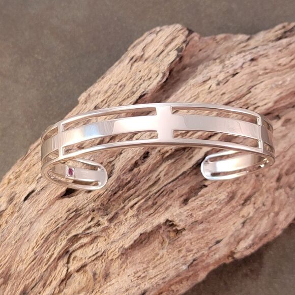 New ELLE Sterling Silver Contemporary Openwork Architectural Cuff Bracelet - Picture 6 of 9